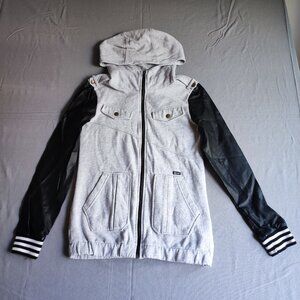 Volcom Enemy Jacket women's size S light grey with black faux leather sleeve